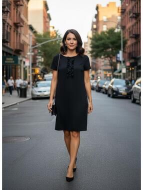 Vintage Loft Black Short Sleeve Dress with Ruffle Detail LBD SZ. 12